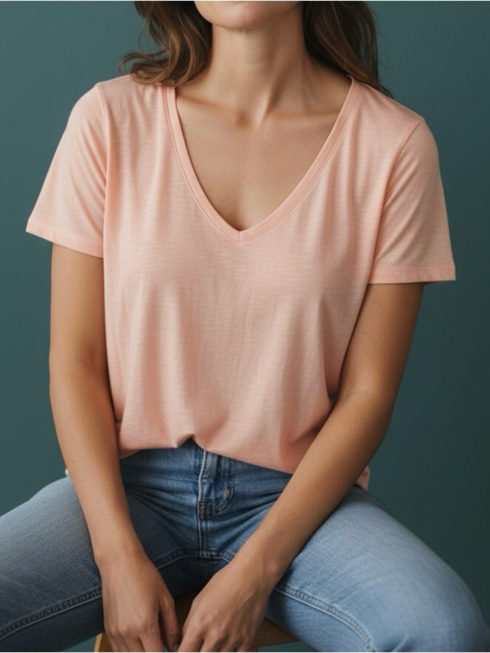 Lilla P Peach V-Neck Short Sleeve Tee
